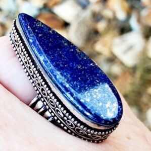 New Lapis Lazuli 925 Silver Statement Ring.